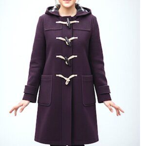Burberry Belfield Women's Wine Red Merino Wool Hooded Overcoat, Size‎ 4